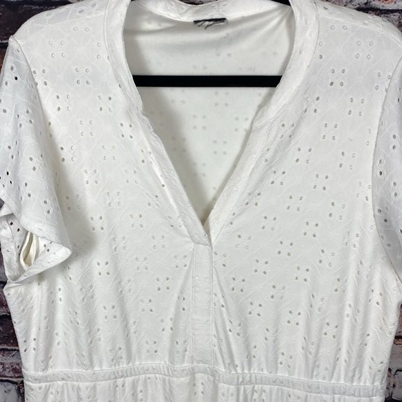 Off White Eyelet Maxi Tiered Short Sleeve Flowy Boho V-Neck Dress Size XL - Picture 7 of 14